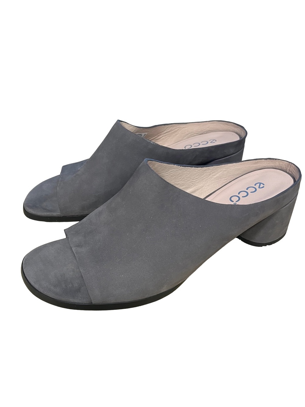 NEW Ecco Womens Gray Suede Sandals Sz 41 (US 10) Mules Slides Block Heel
